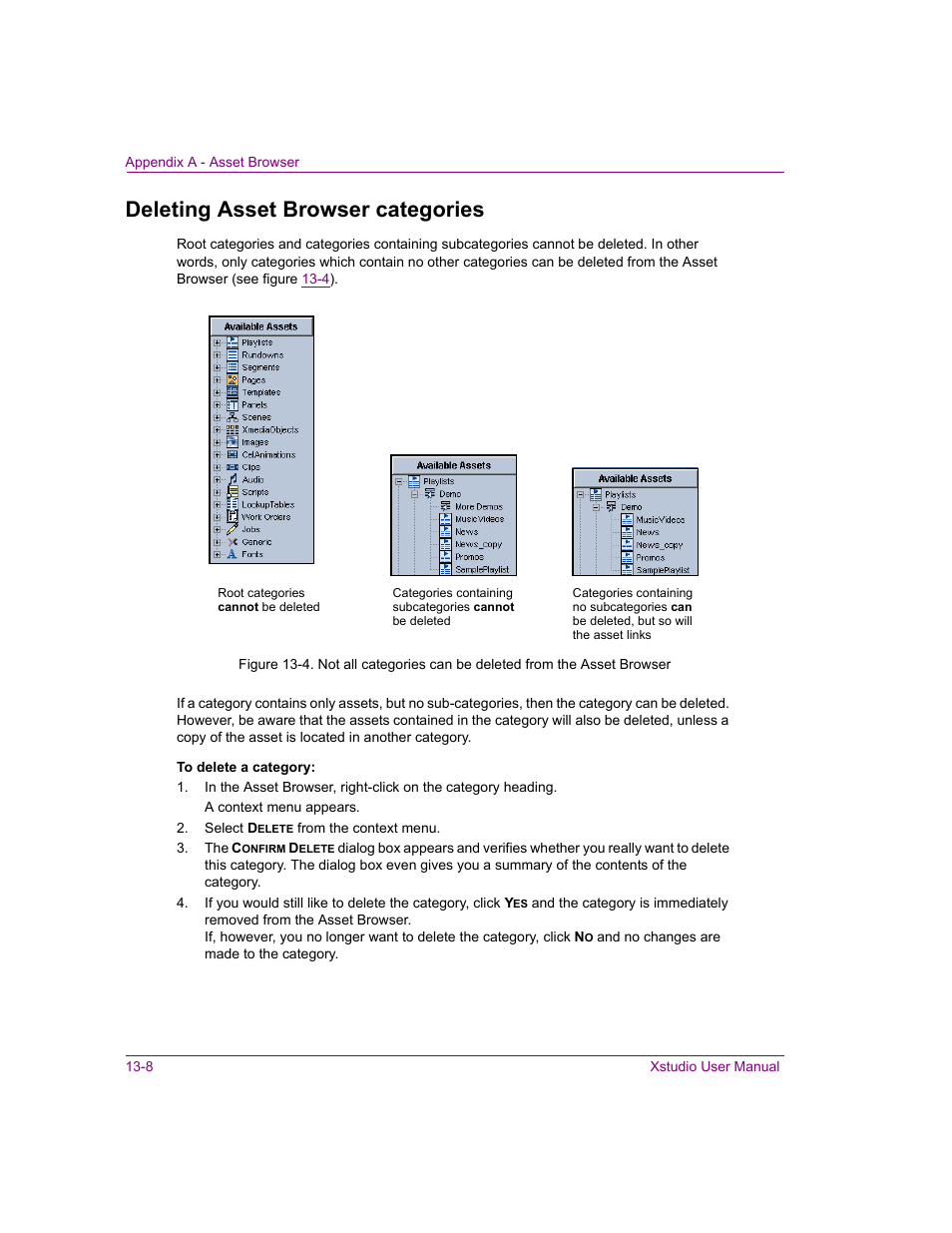 Deleting asset browser categories, Deleting asset browser categories -8 | Grass Valley Xstudio Vertigo Suite v.4.10 User Manual | Page 333 / 453