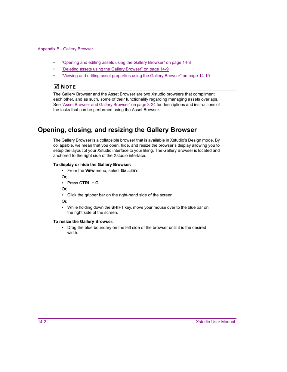 Opening, closing, and resizing the gallery browser | Grass Valley Xstudio Vertigo Suite v.4.10 User Manual | Page 343 / 453