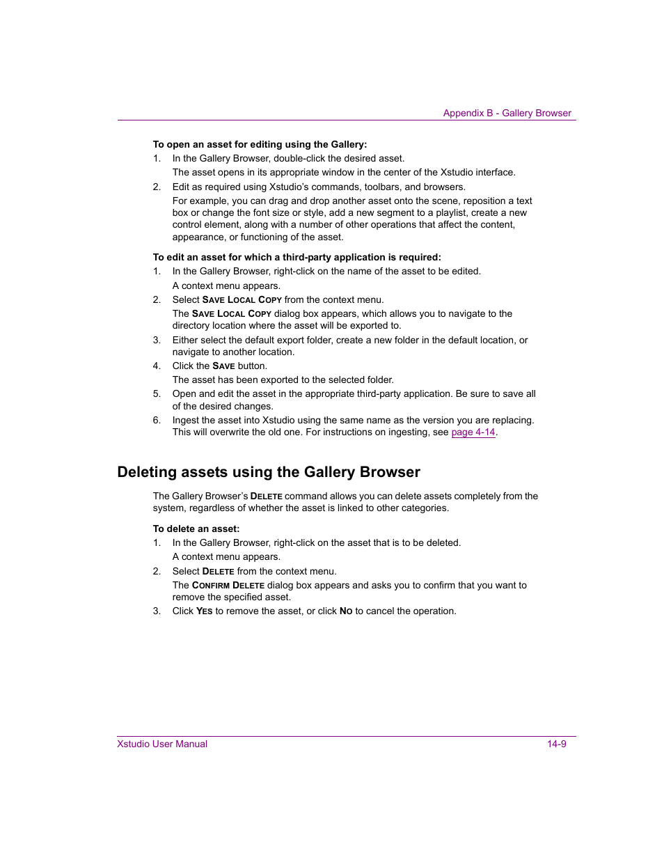 Deleting assets using the gallery browser, Deleting assets using the gallery browser -9 | Grass Valley Xstudio Vertigo Suite v.4.10 User Manual | Page 350 / 453