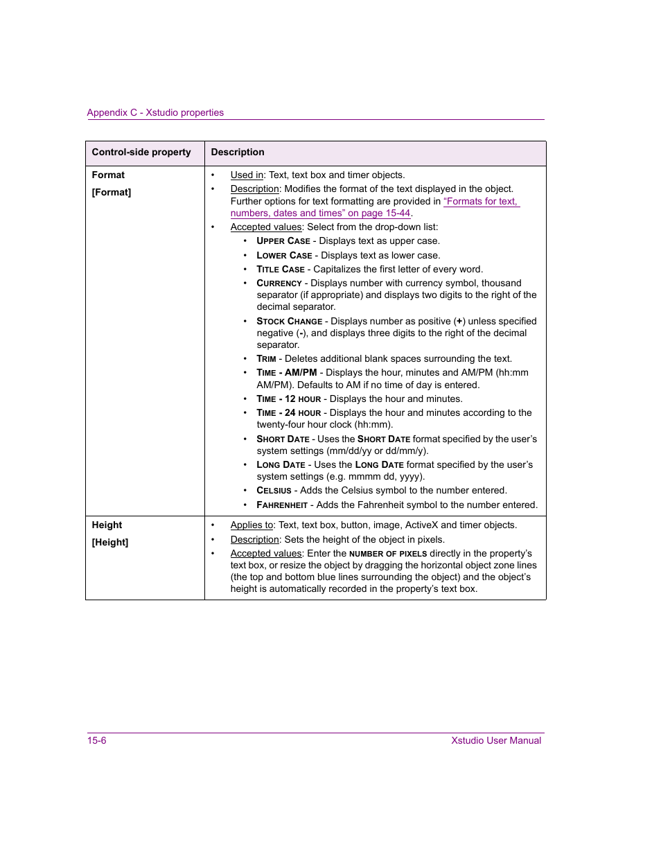 Height, Format | Grass Valley Xstudio Vertigo Suite v.4.10 User Manual | Page 359 / 453