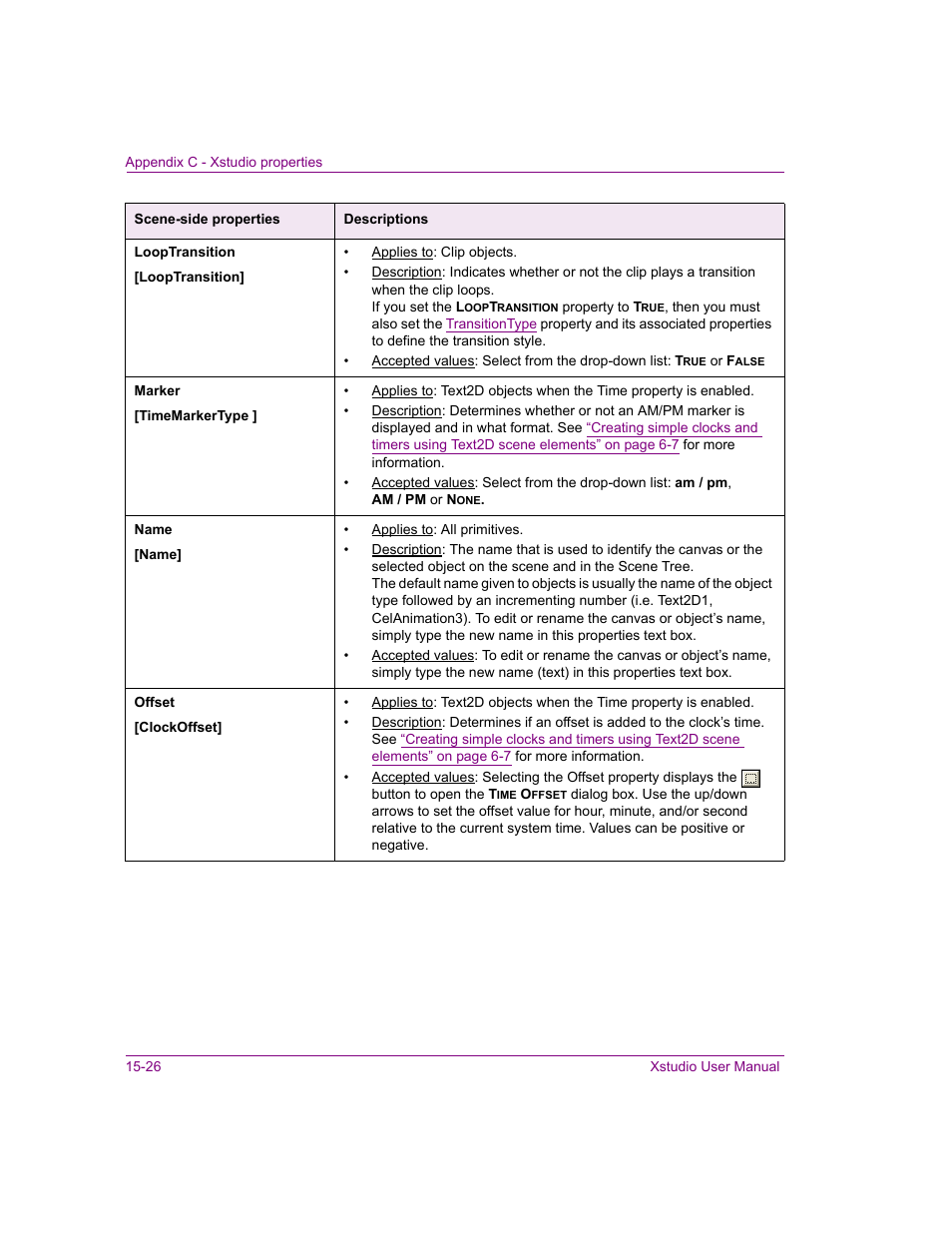 Name, Marker, Offset | Looptransition | Grass Valley Xstudio Vertigo Suite v.4.10 User Manual | Page 379 / 453