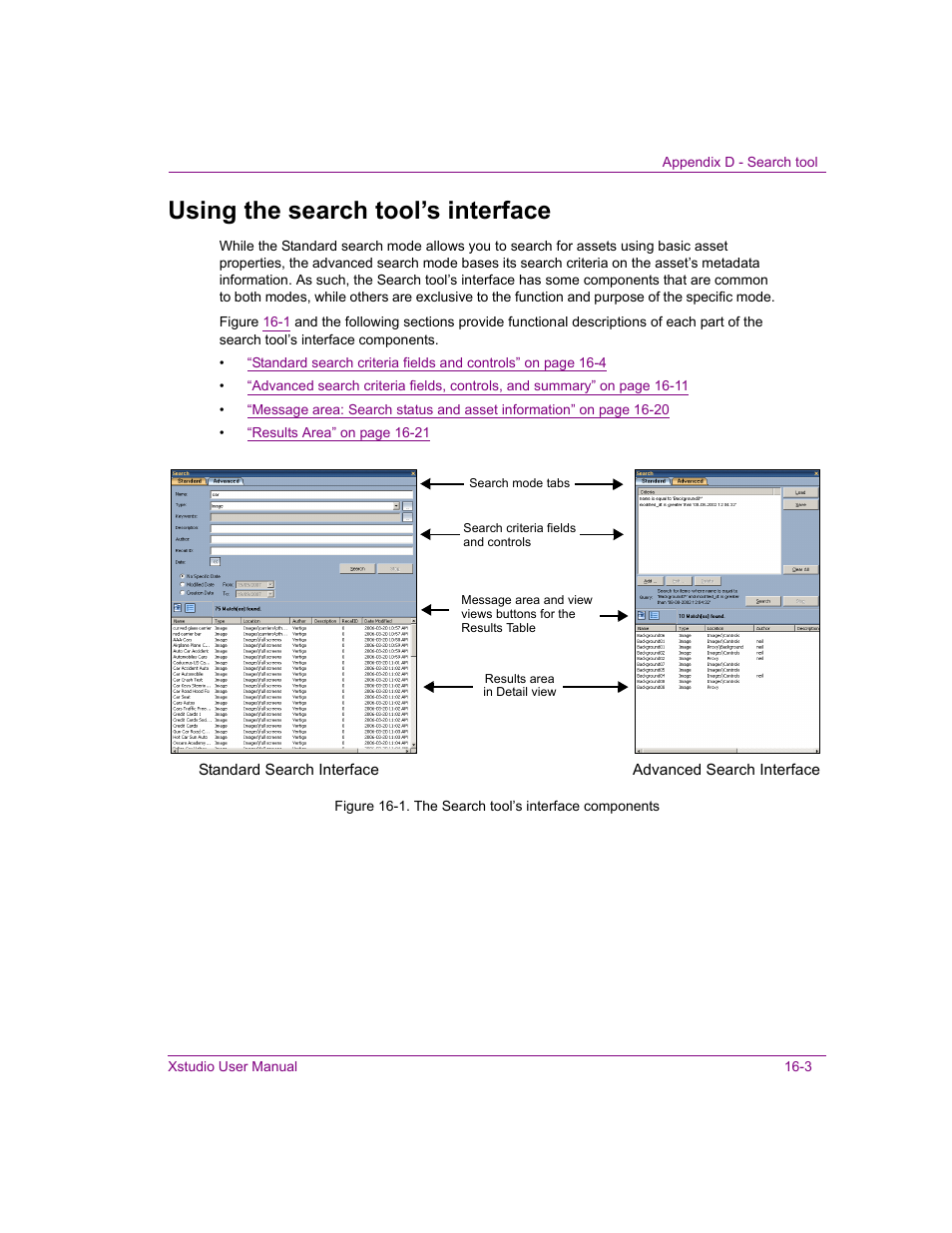 Using the search tool’s interface, Using the search tool’s interface -3 | Grass Valley Xstudio Vertigo Suite v.4.10 User Manual | Page 402 / 453