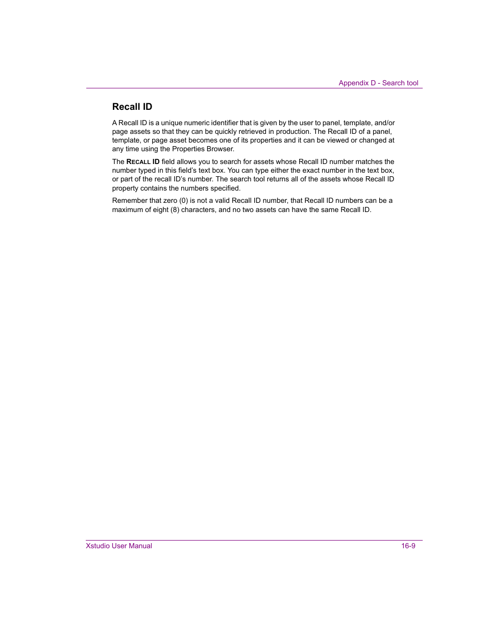 Recall id | Grass Valley Xstudio Vertigo Suite v.4.10 User Manual | Page 408 / 453
