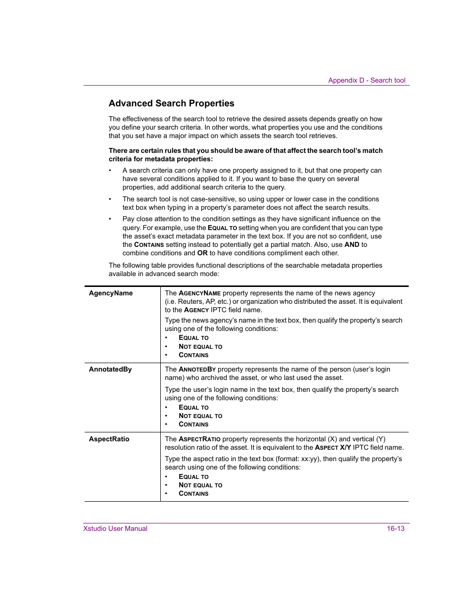 Advanced search properties | Grass Valley Xstudio Vertigo Suite v.4.10 User Manual | Page 412 / 453