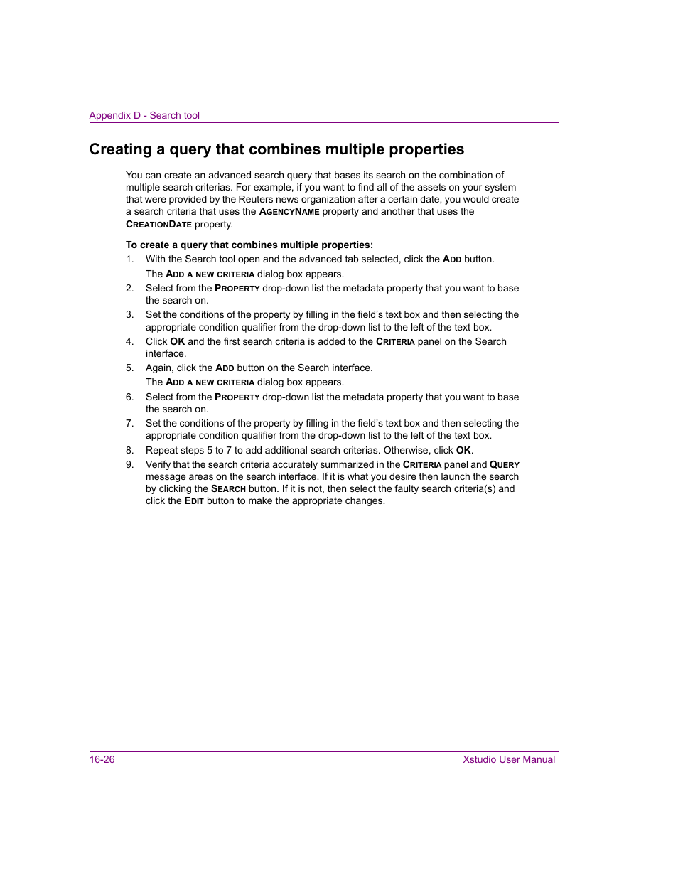 Creating a query that combines multiple properties | Grass Valley Xstudio Vertigo Suite v.4.10 User Manual | Page 425 / 453