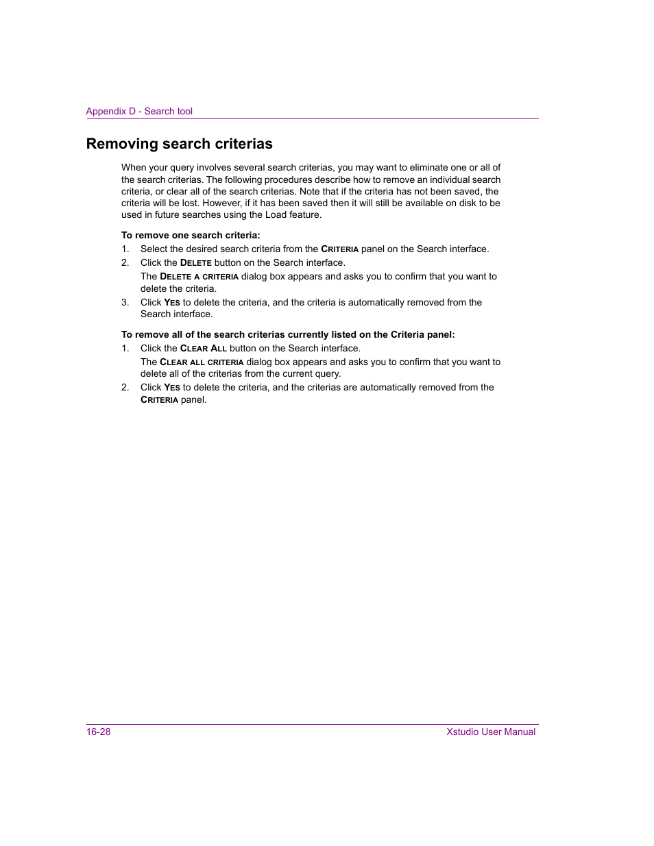 Removing search criterias, Removing search criterias -28 | Grass Valley Xstudio Vertigo Suite v.4.10 User Manual | Page 427 / 453
