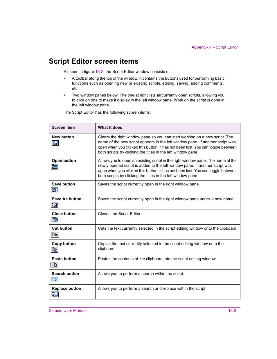Script editor screen items, Script editor screen items -3 | Grass Valley Xstudio Vertigo Suite v.4.10 User Manual | Page 440 / 453