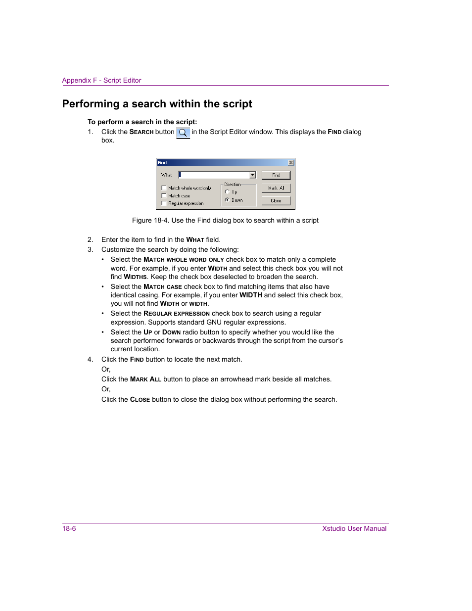 Performing a search within the script, Performing a search within the script -6 | Grass Valley Xstudio Vertigo Suite v.4.10 User Manual | Page 443 / 453