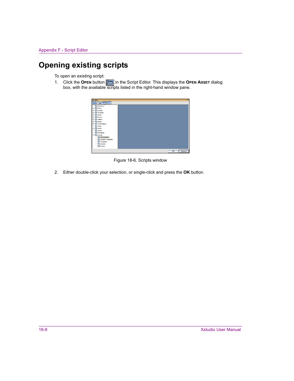 Opening existing scripts, Opening existing scripts -8 | Grass Valley Xstudio Vertigo Suite v.4.10 User Manual | Page 445 / 453
