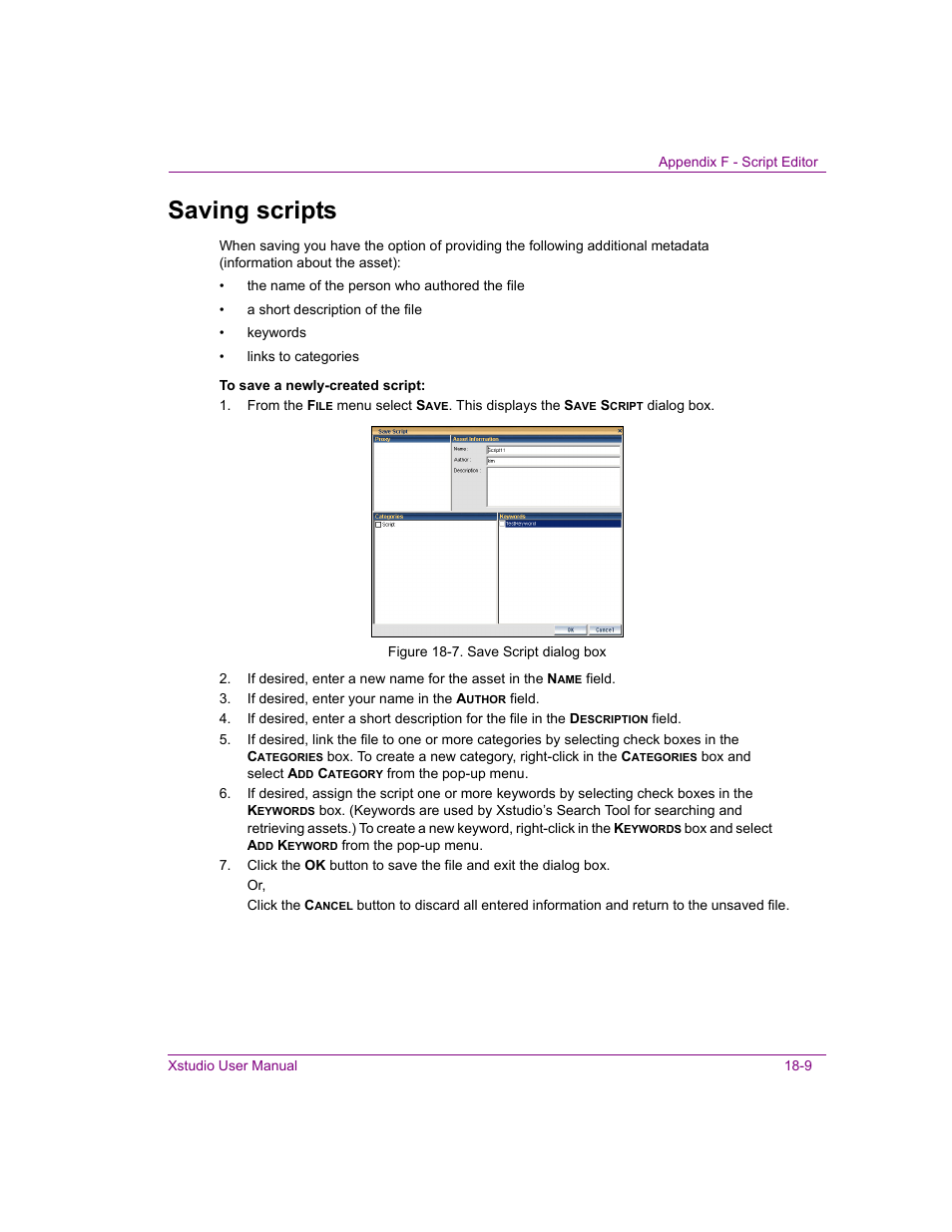 Saving scripts, Saving scripts -9 | Grass Valley Xstudio Vertigo Suite v.4.10 User Manual | Page 446 / 453