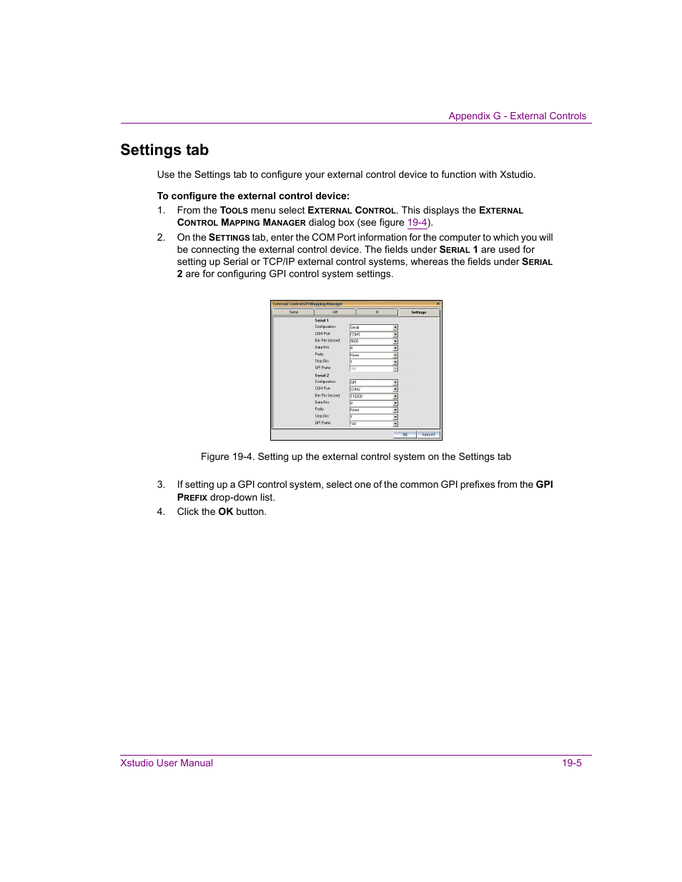Settings tab, Settings tab -5 | Grass Valley Xstudio Vertigo Suite v.4.10 User Manual | Page 452 / 453