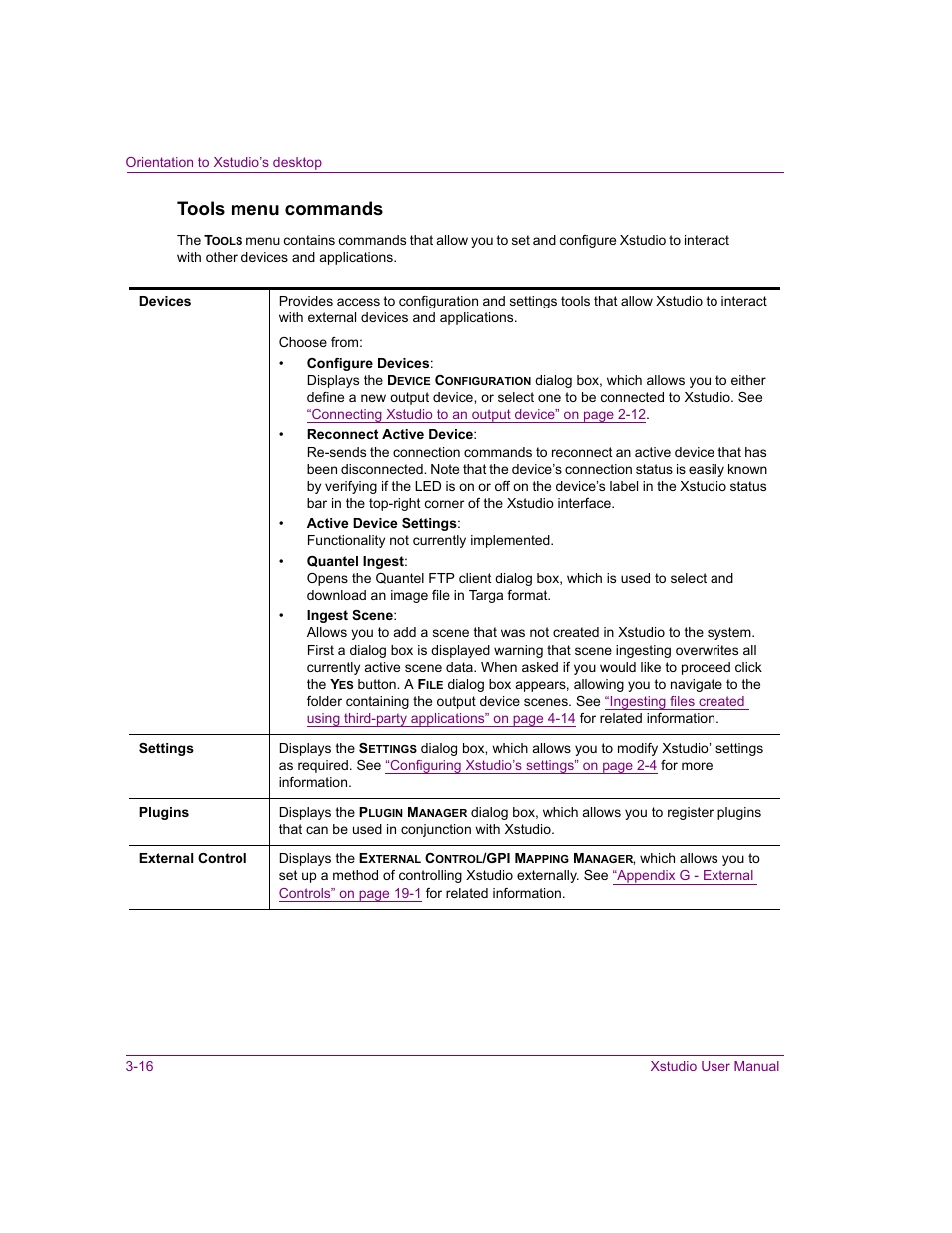 Tools menu commands | Grass Valley Xstudio Vertigo Suite v.4.10 User Manual | Page 51 / 453