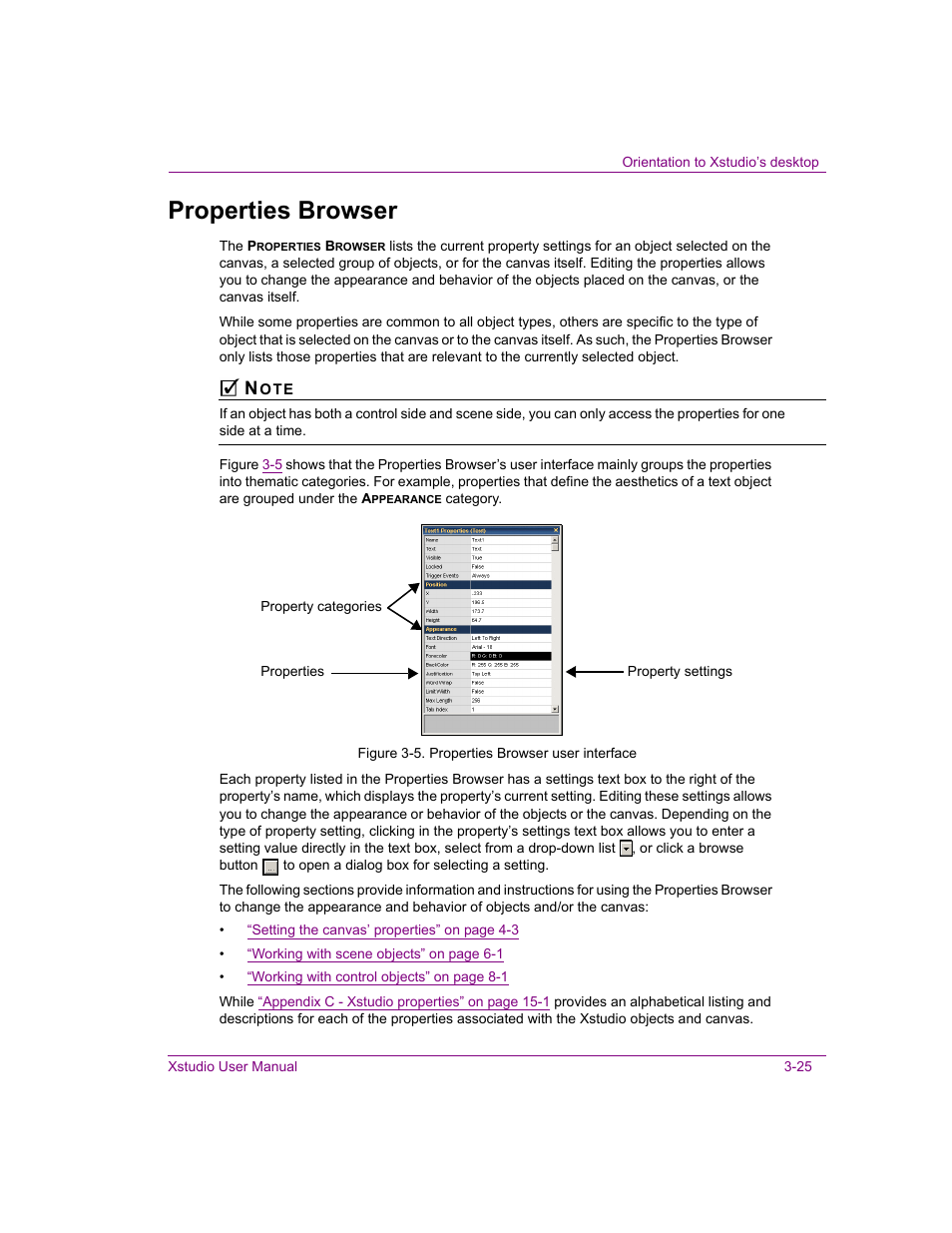 Properties browser, Properties browser -25 | Grass Valley Xstudio Vertigo Suite v.4.10 User Manual | Page 60 / 453