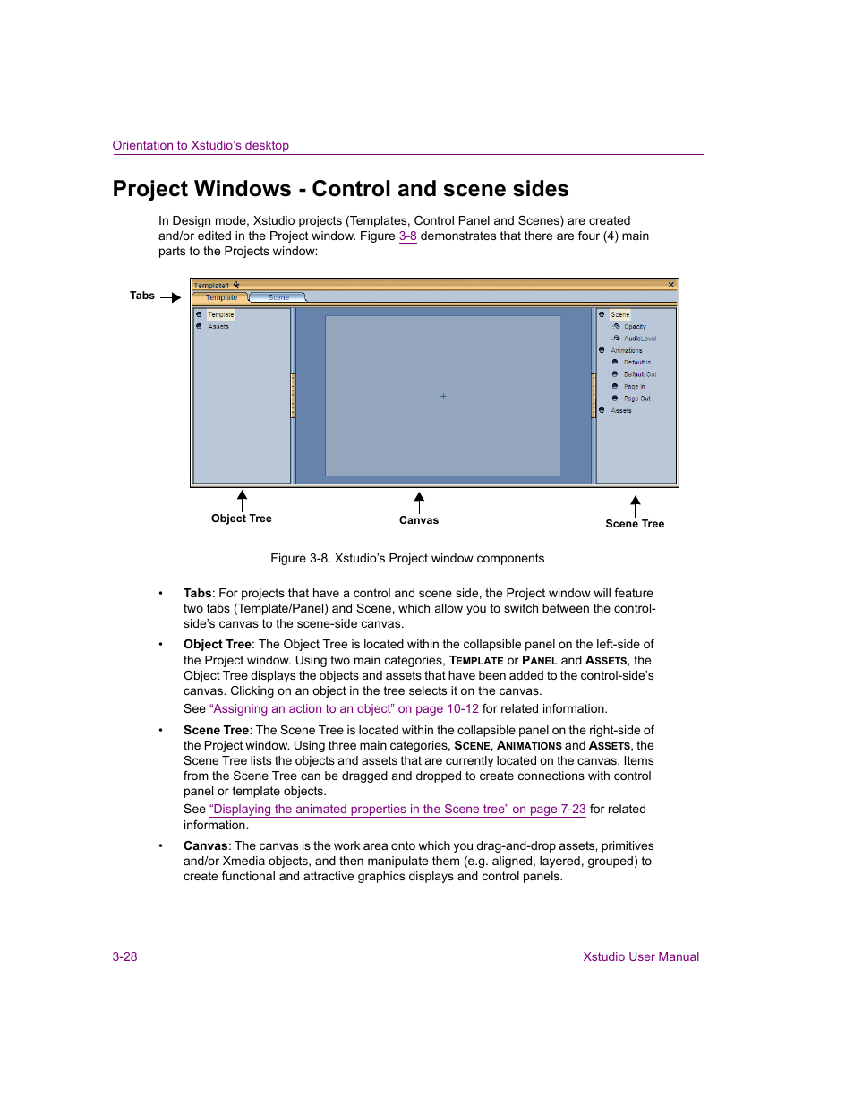 Project windows - control and scene sides, Project windows - control and scene sides -28 | Grass Valley Xstudio Vertigo Suite v.4.10 User Manual | Page 63 / 453