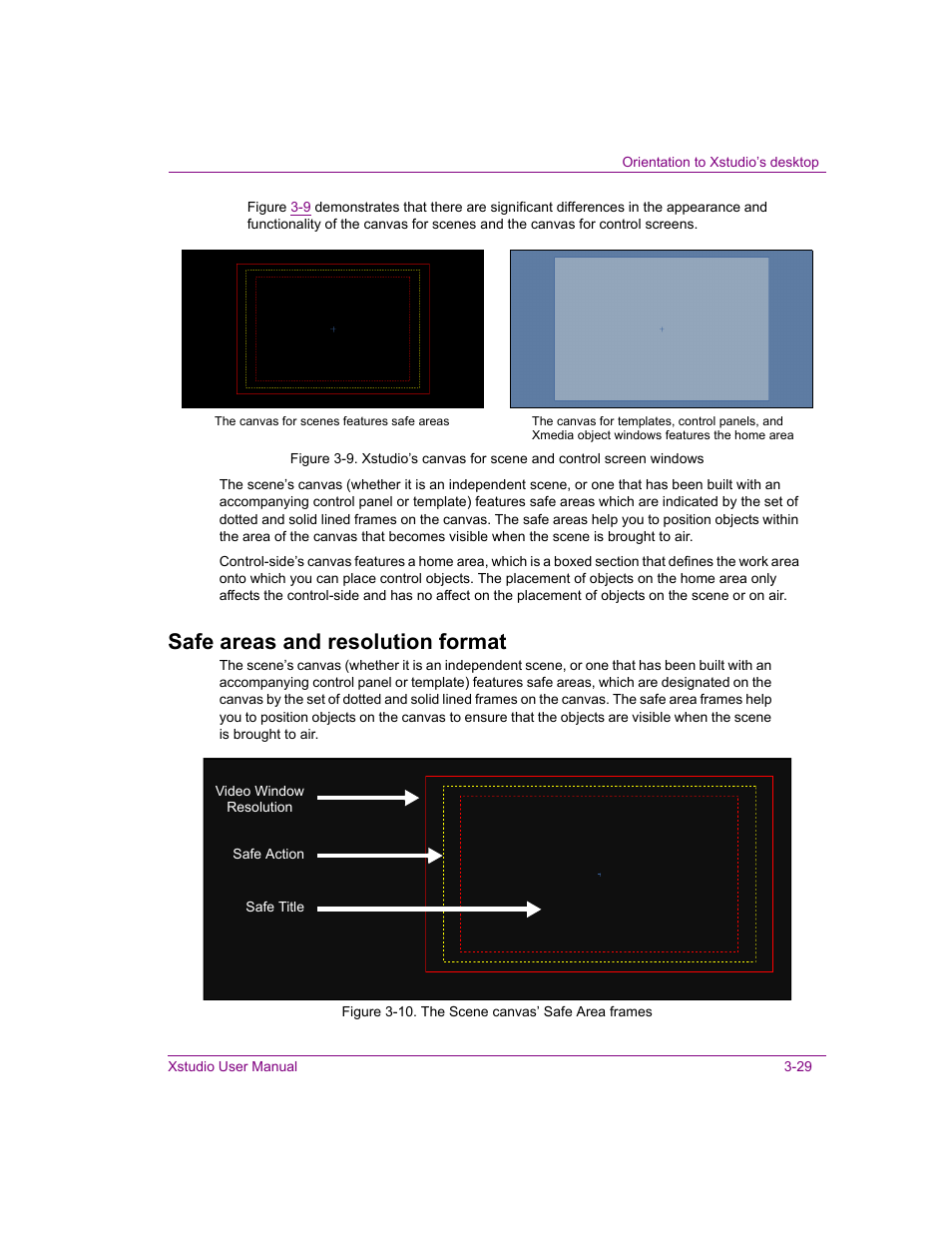 Safe areas and resolution format, Safe areas and resolution format -29 | Grass Valley Xstudio Vertigo Suite v.4.10 User Manual | Page 64 / 453