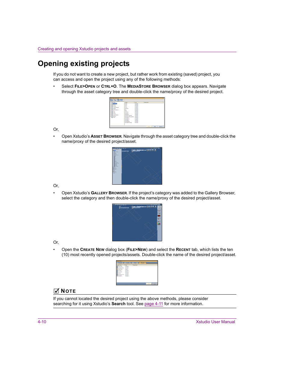 Opening existing projects, Opening existing projects -10 | Grass Valley Xstudio Vertigo Suite v.4.10 User Manual | Page 79 / 453