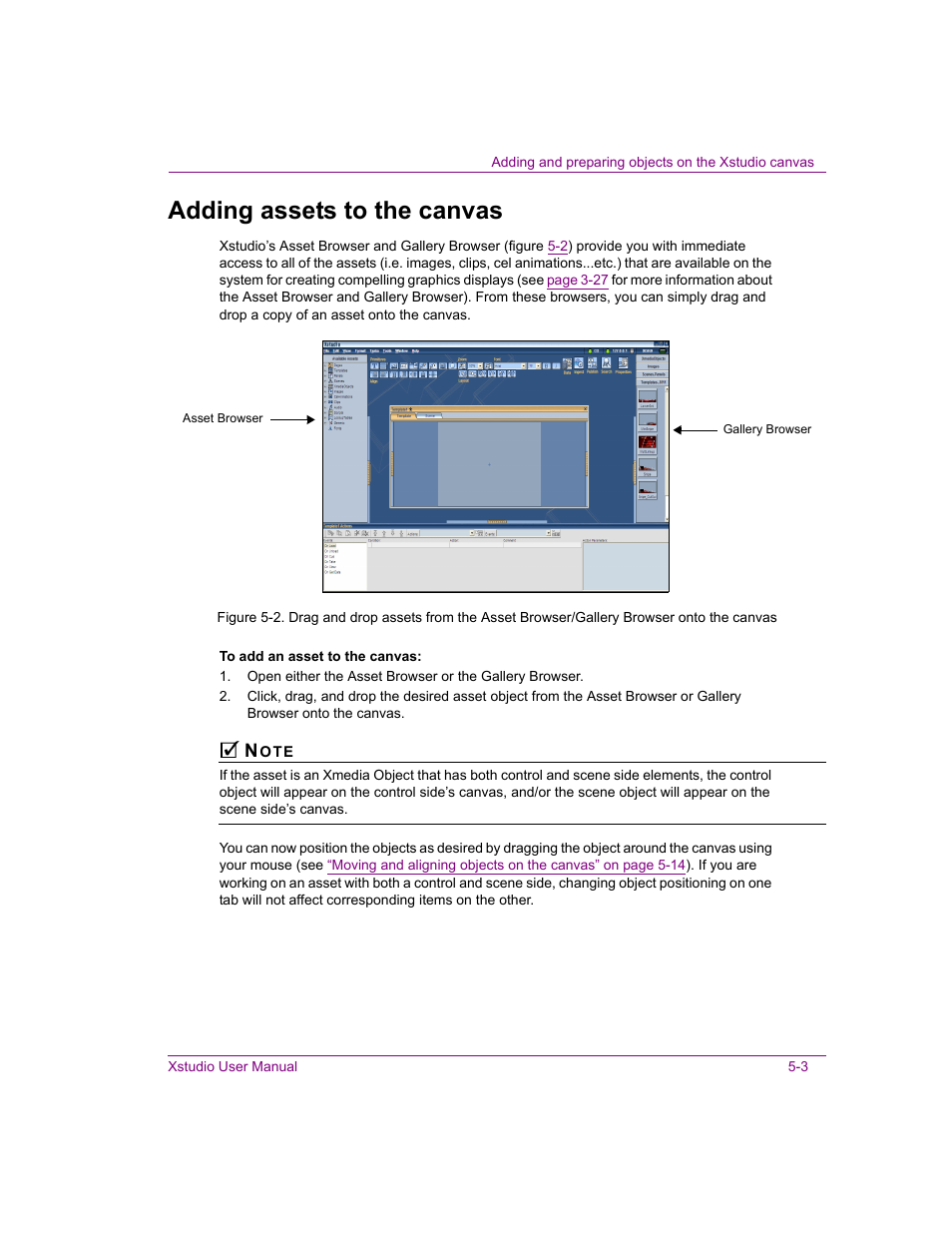 Adding assets to the canvas, Adding assets to the canvas -3 | Grass Valley Xstudio Vertigo Suite v.4.10 User Manual | Page 96 / 453