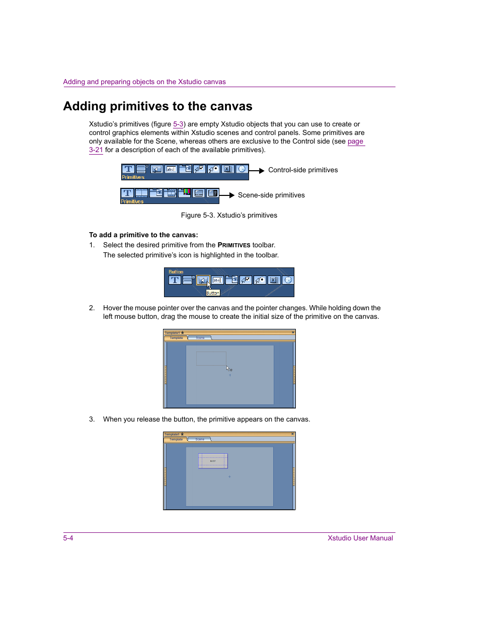 Adding primitives to the canvas, Adding primitives to the canvas -4, Adding | Grass Valley Xstudio Vertigo Suite v.4.10 User Manual | Page 97 / 453