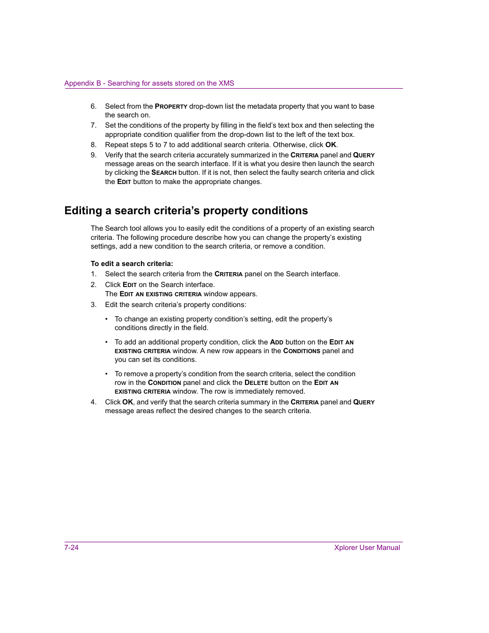 Editing a search criteria’s property conditions | Grass Valley Xplorer Vertigo Suite v.4.8 User Manual | Page 114 / 124