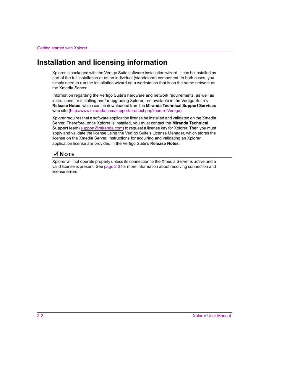 Installation and licensing information, Installation and licensing information -2 | Grass Valley Xplorer Vertigo Suite v.4.8 User Manual | Page 12 / 124