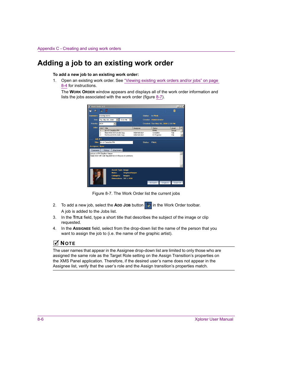Adding a job to an existing work order, Adding a job to an existing work order -6 | Grass Valley Xplorer Vertigo Suite v.4.8 User Manual | Page 122 / 124