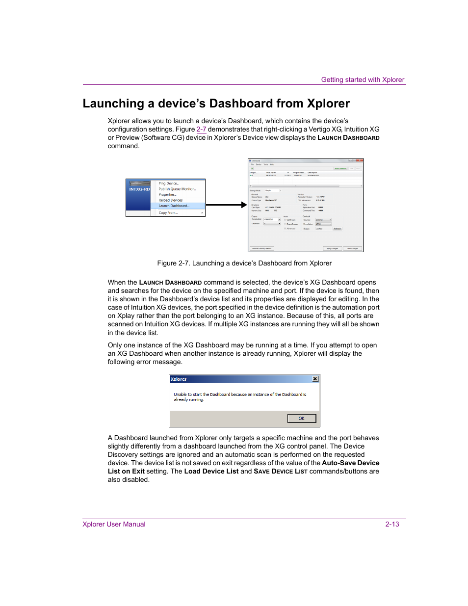 Launching a device’s dashboard from xplorer, Launching a device’s dashboard from xplorer -13 | Grass Valley Xplorer Vertigo Suite v.4.8 User Manual | Page 23 / 124