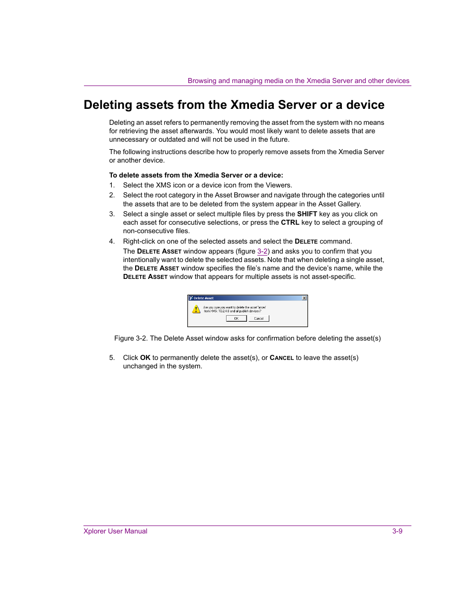 Deleting assets from the xmedia server or a device | Grass Valley Xplorer Vertigo Suite v.4.8 User Manual | Page 33 / 124
