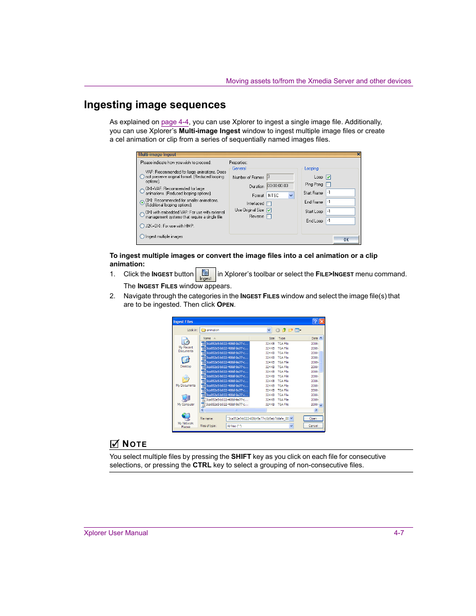 Ingesting image sequences, Ingesting image sequences -7 | Grass Valley Xplorer Vertigo Suite v.4.8 User Manual | Page 47 / 124