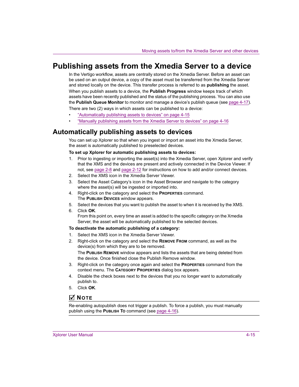 Automatically publishing assets to devices, Automatically publishing assets to devices -15 | Grass Valley Xplorer Vertigo Suite v.4.8 User Manual | Page 55 / 124