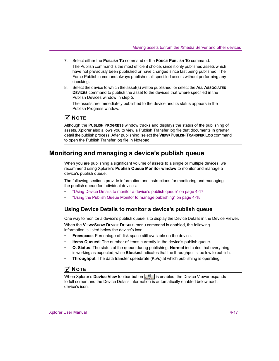 Monitoring and managing a device’s publish queue | Grass Valley Xplorer Vertigo Suite v.4.8 User Manual | Page 57 / 124