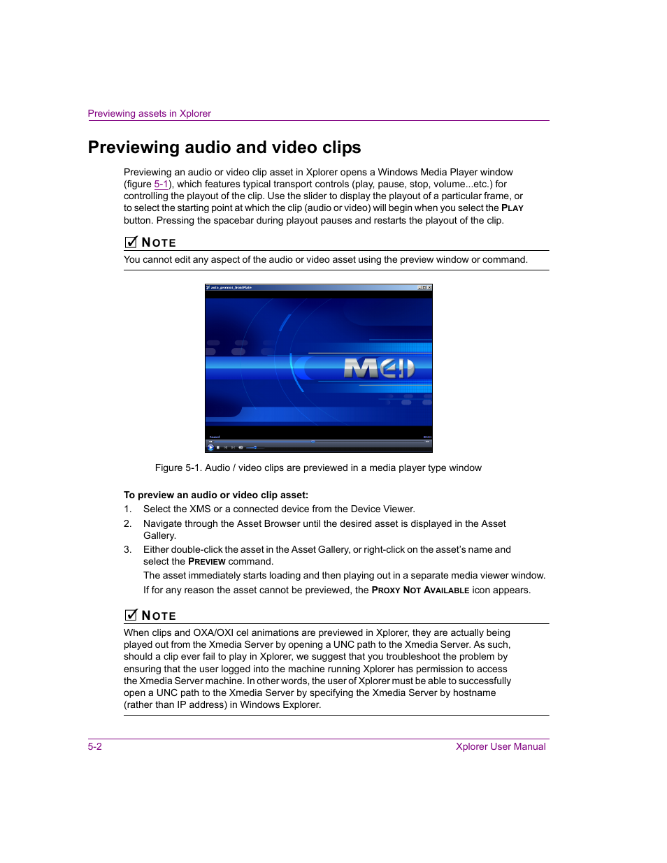 Previewing audio and video clips, Previewing audio and video clips -2 | Grass Valley Xplorer Vertigo Suite v.4.8 User Manual | Page 68 / 124
