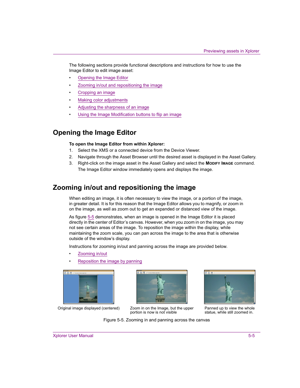 Opening the image editor, Zooming in/out and repositioning the image | Grass Valley Xplorer Vertigo Suite v.4.8 User Manual | Page 71 / 124