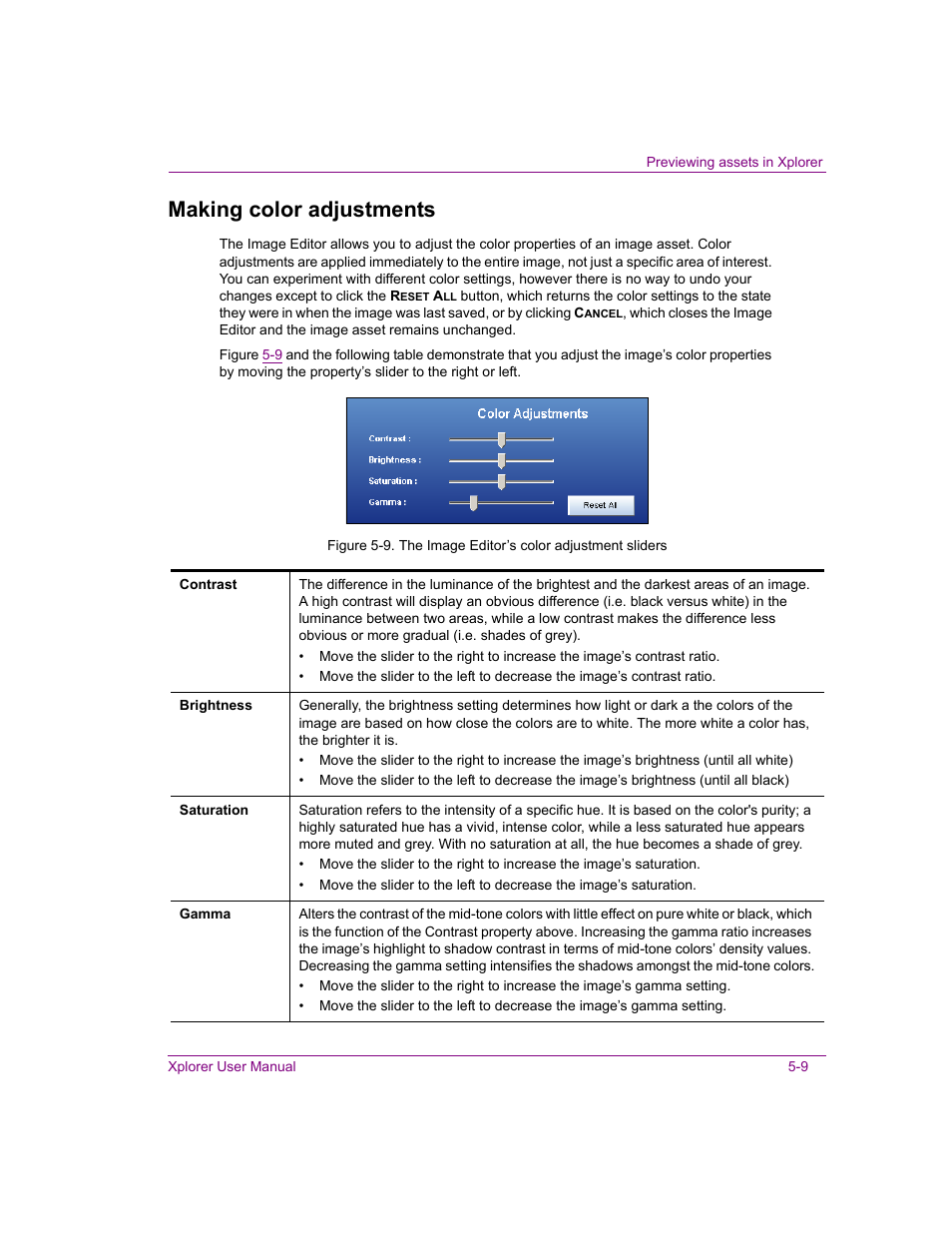 Making color adjustments, Making color adjustments -9 | Grass Valley Xplorer Vertigo Suite v.4.8 User Manual | Page 75 / 124