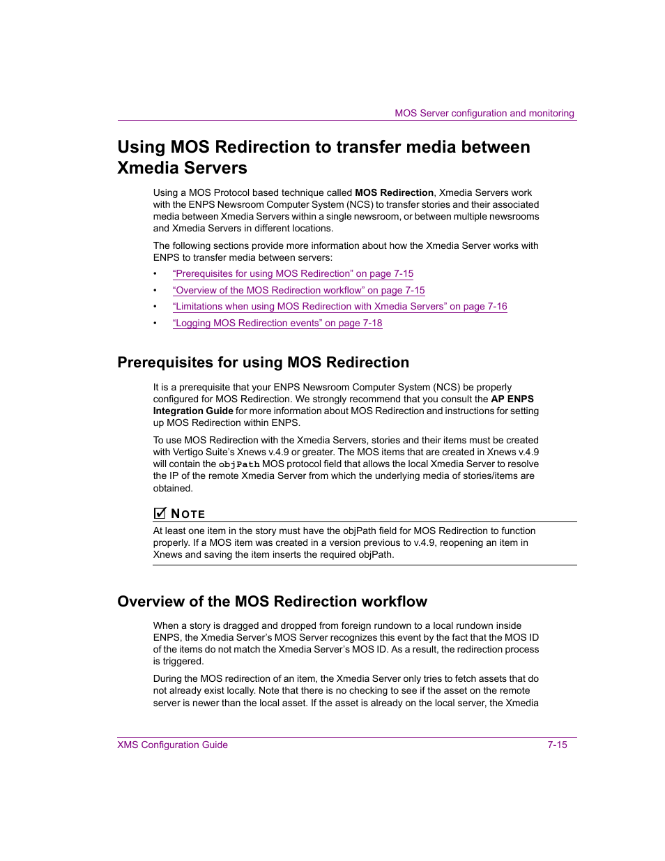 Prerequisites for using mos redirection, Overview of the mos redirection workflow | Grass Valley Xmedia Server Vertigo Suite v.5.0 User Manual | Page 100 / 297