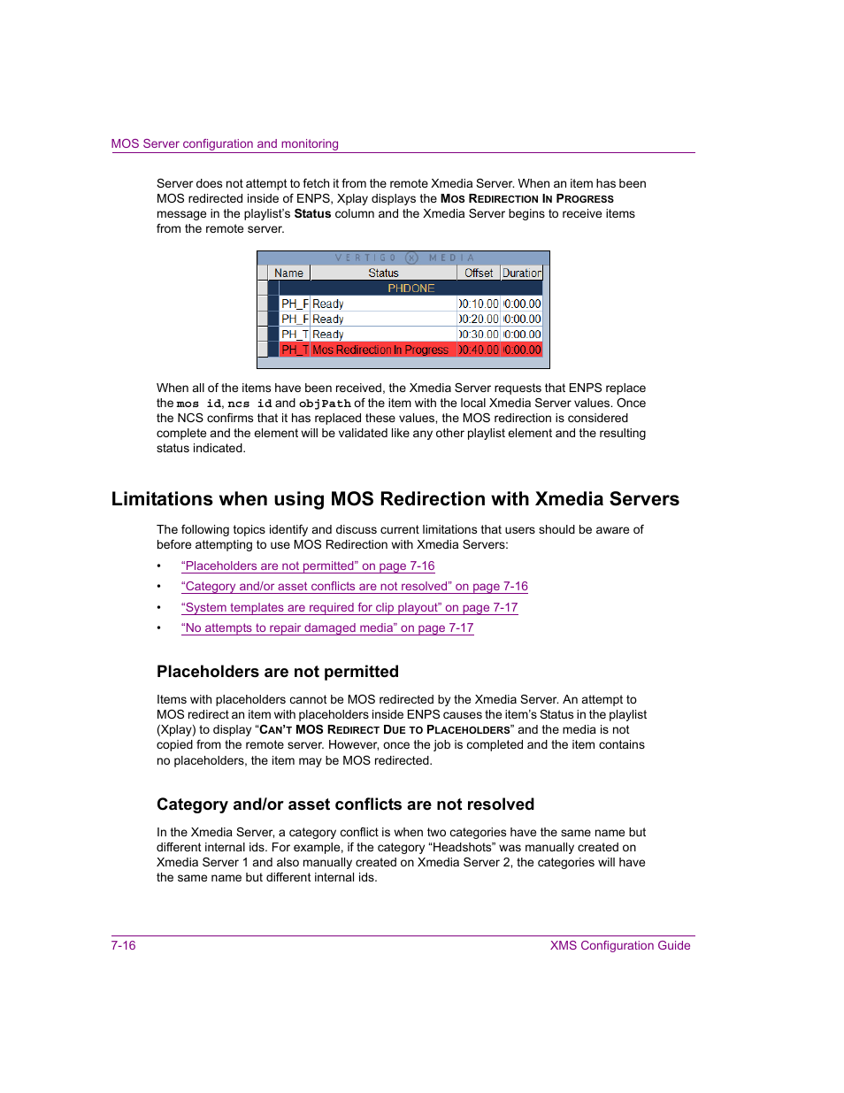 Placeholders are not permitted, Category and/or asset conflicts are not resolved | Grass Valley Xmedia Server Vertigo Suite v.5.0 User Manual | Page 101 / 297