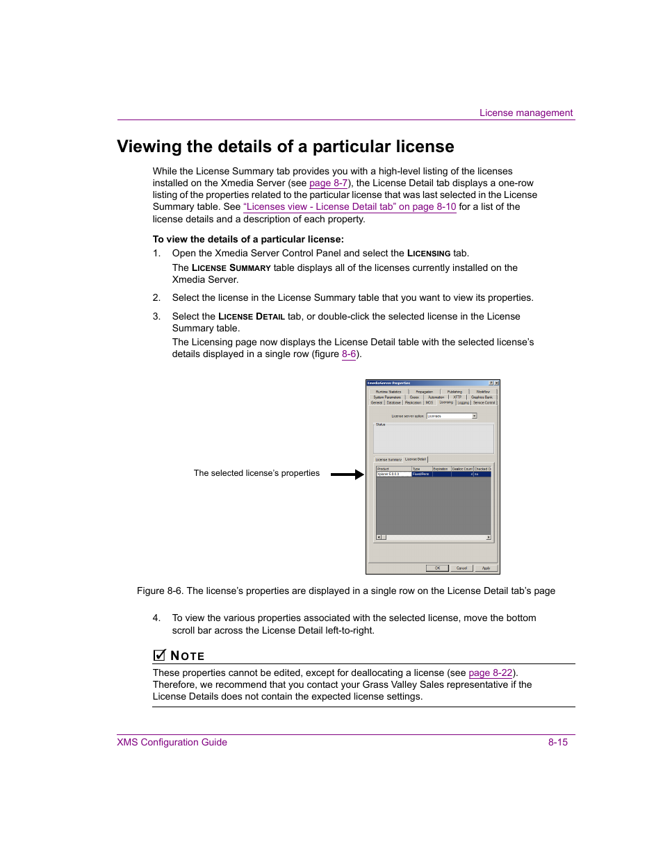 Viewing the details of a particular license, Viewing the details of a particular license -15, Viewing the details of a | Grass Valley Xmedia Server Vertigo Suite v.5.0 User Manual | Page 118 / 297