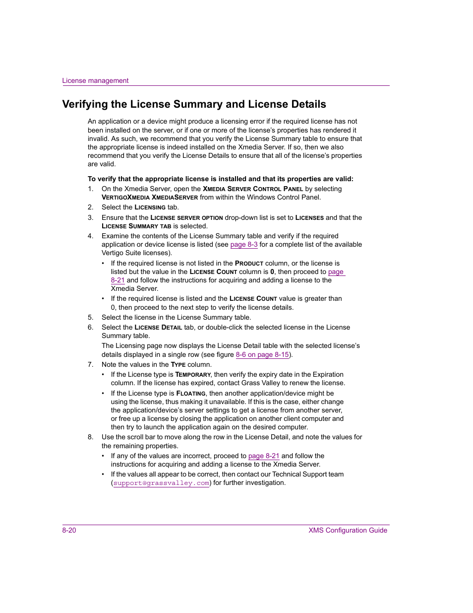 Verifying the license summary and license details | Grass Valley Xmedia Server Vertigo Suite v.5.0 User Manual | Page 123 / 297