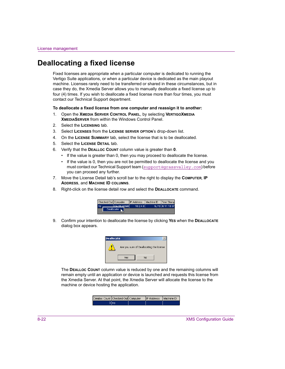 Deallocating a fixed license, Deallocating a fixed license -22, If you nee | Grass Valley Xmedia Server Vertigo Suite v.5.0 User Manual | Page 125 / 297