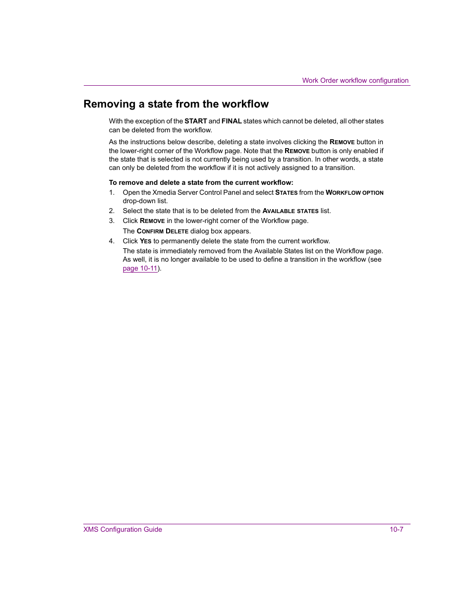 Removing a state from the workflow, Removing a state from the workflow -7 | Grass Valley Xmedia Server Vertigo Suite v.5.0 User Manual | Page 136 / 297