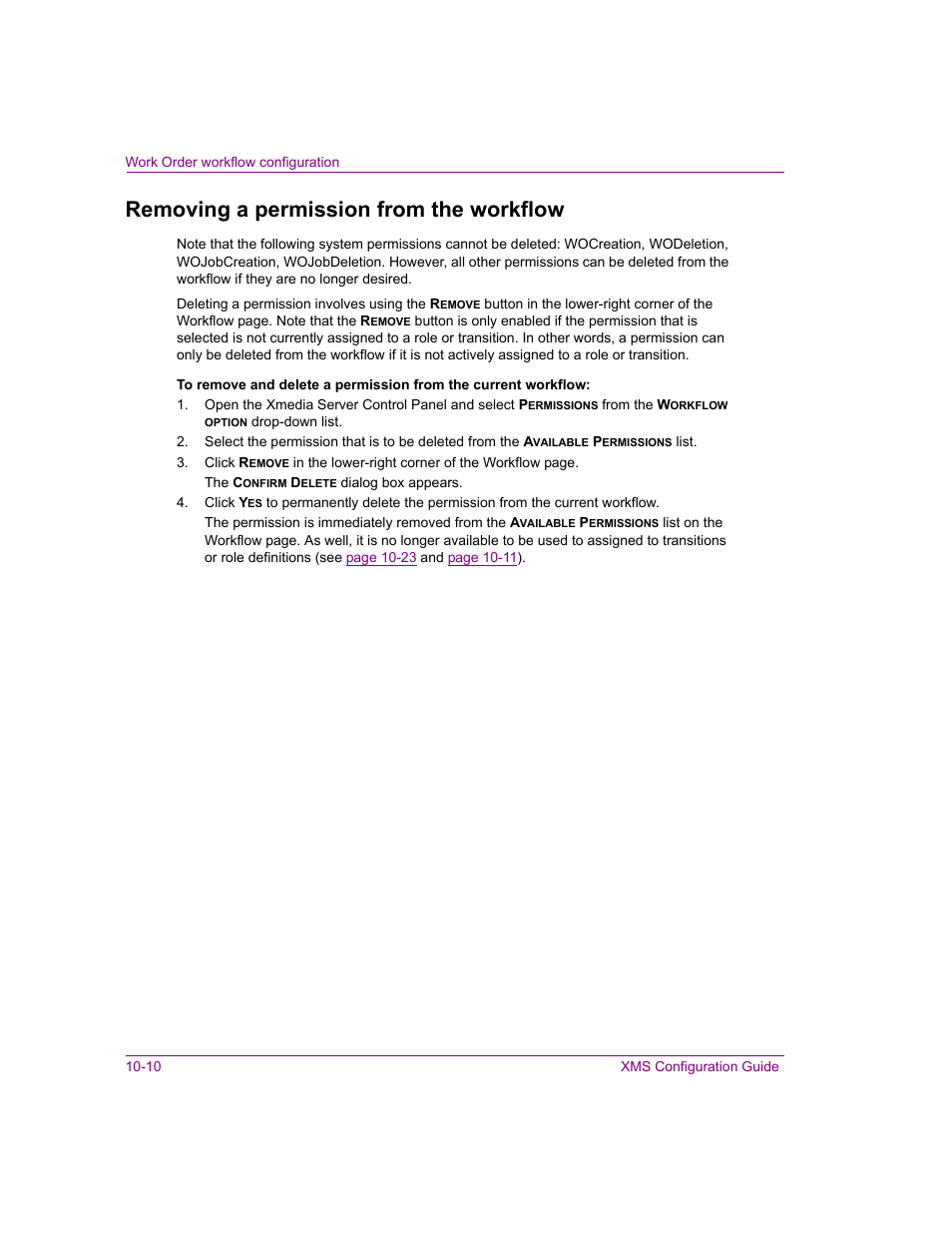 Removing a permission from the workflow, Removing a permission from the workflow -10 | Grass Valley Xmedia Server Vertigo Suite v.5.0 User Manual | Page 139 / 297