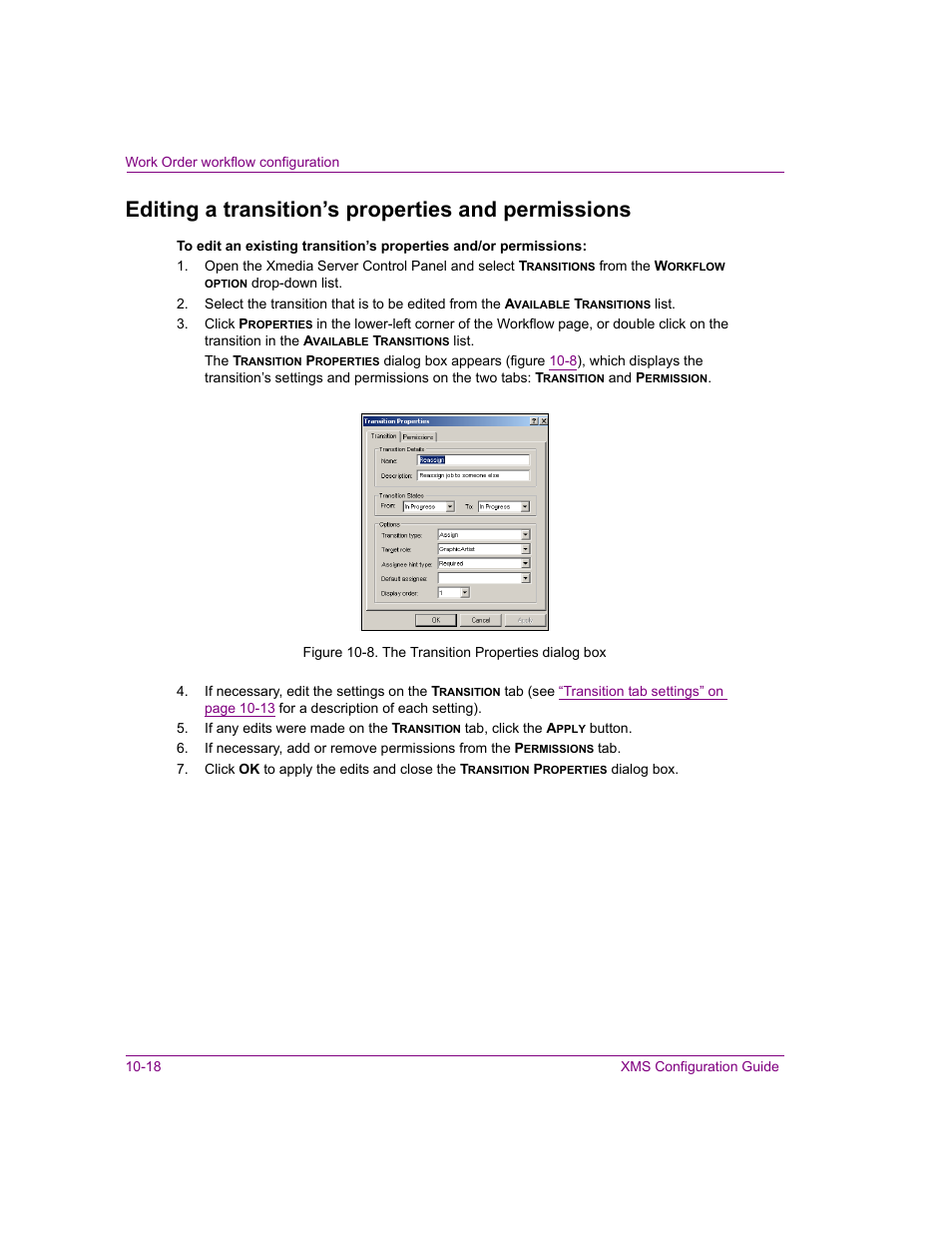 Editing a transition’s properties and permissions, Editing a transition’s | Grass Valley Xmedia Server Vertigo Suite v.5.0 User Manual | Page 147 / 297