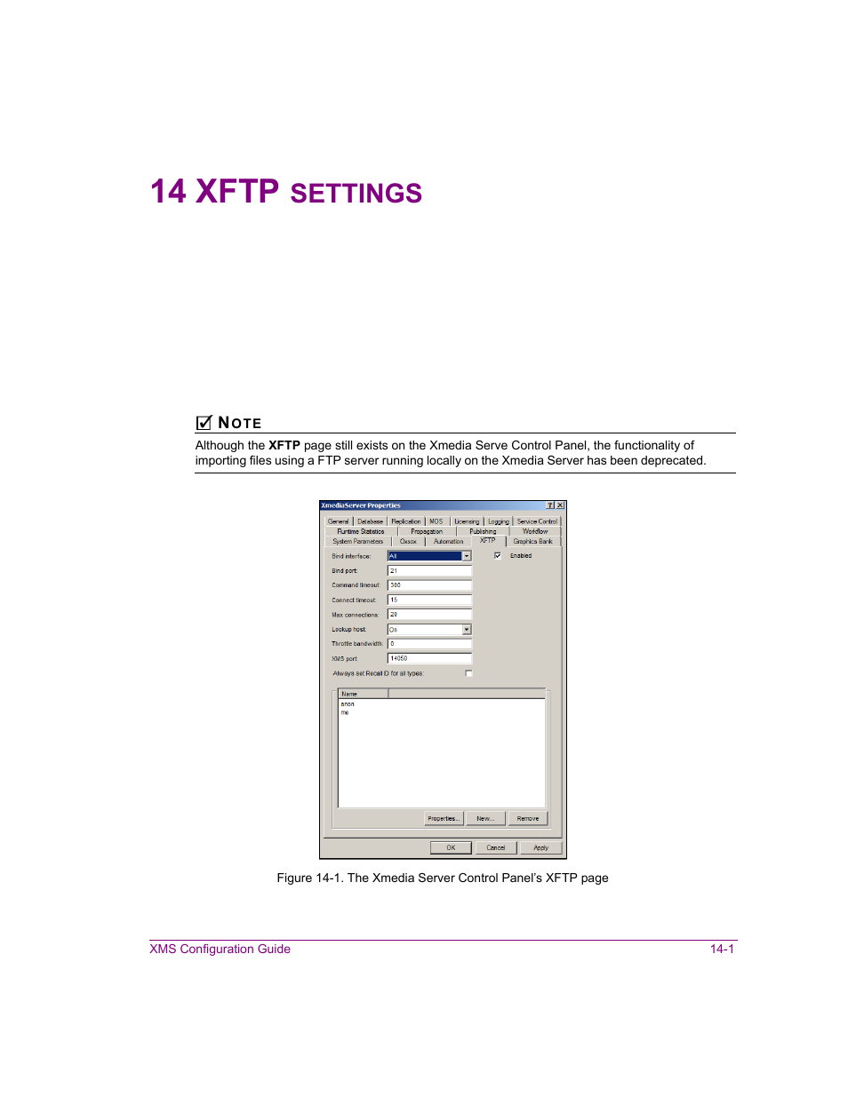 14 xftp settings, Xftp settings -1, 14 xftp | Settings | Grass Valley Xmedia Server Vertigo Suite v.5.0 User Manual | Page 180 / 297