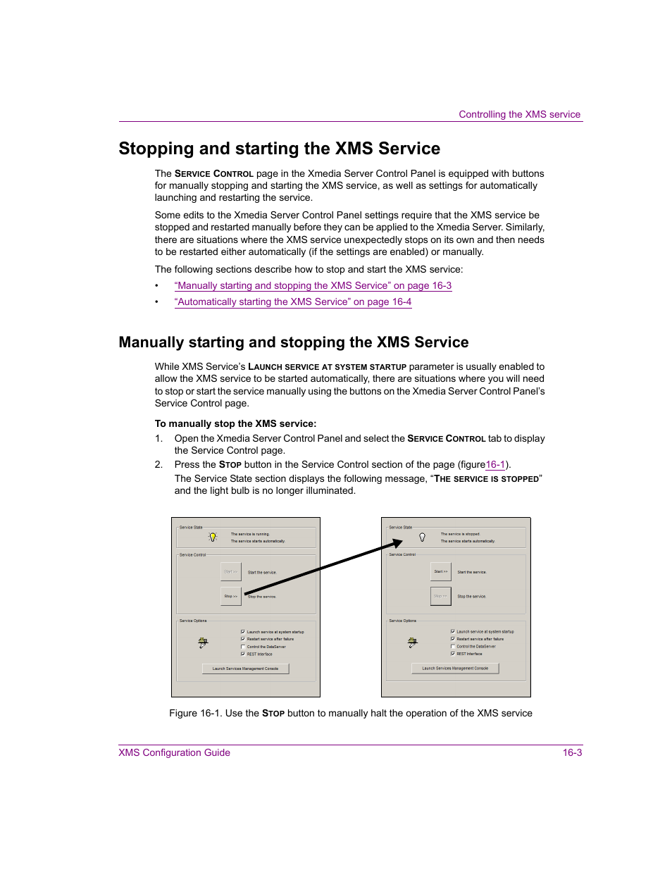 Stopping and starting the xms service, Manually starting and stopping the xms service, Stopping and starting the xms service -3 | Manually starting and stopping the xms service -3 | Grass Valley Xmedia Server Vertigo Suite v.5.0 User Manual | Page 188 / 297
