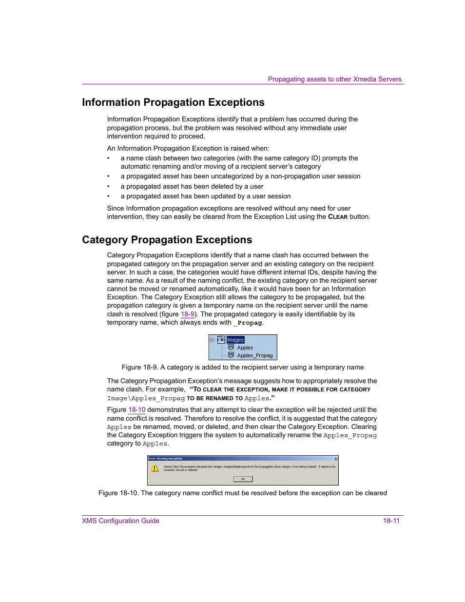 Information propagation exceptions, Category propagation exceptions | Grass Valley Xmedia Server Vertigo Suite v.5.0 User Manual | Page 208 / 297