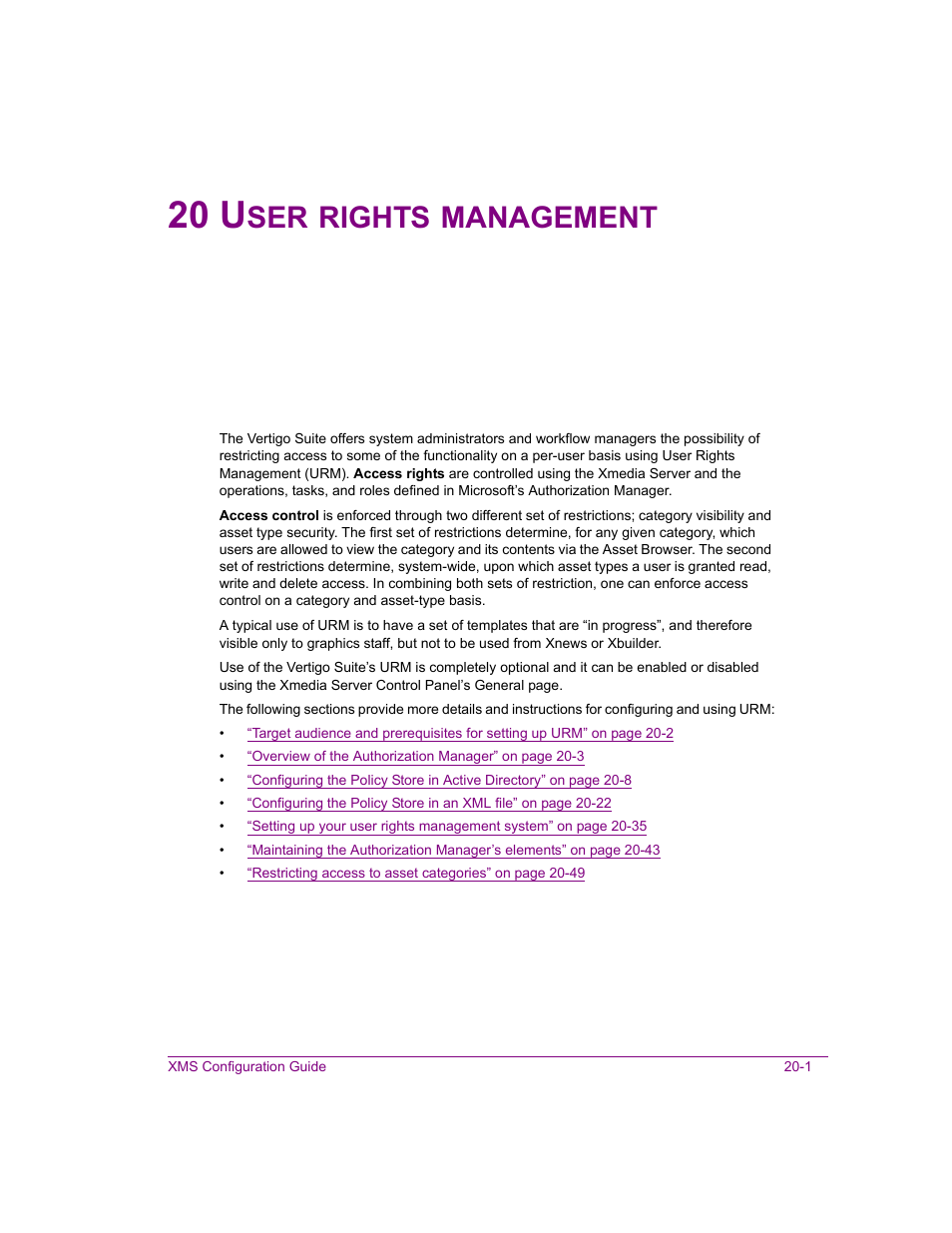 20 user rights management, User rights management -1, 20 u | Rights, Management | Grass Valley Xmedia Server Vertigo Suite v.5.0 User Manual | Page 226 / 297