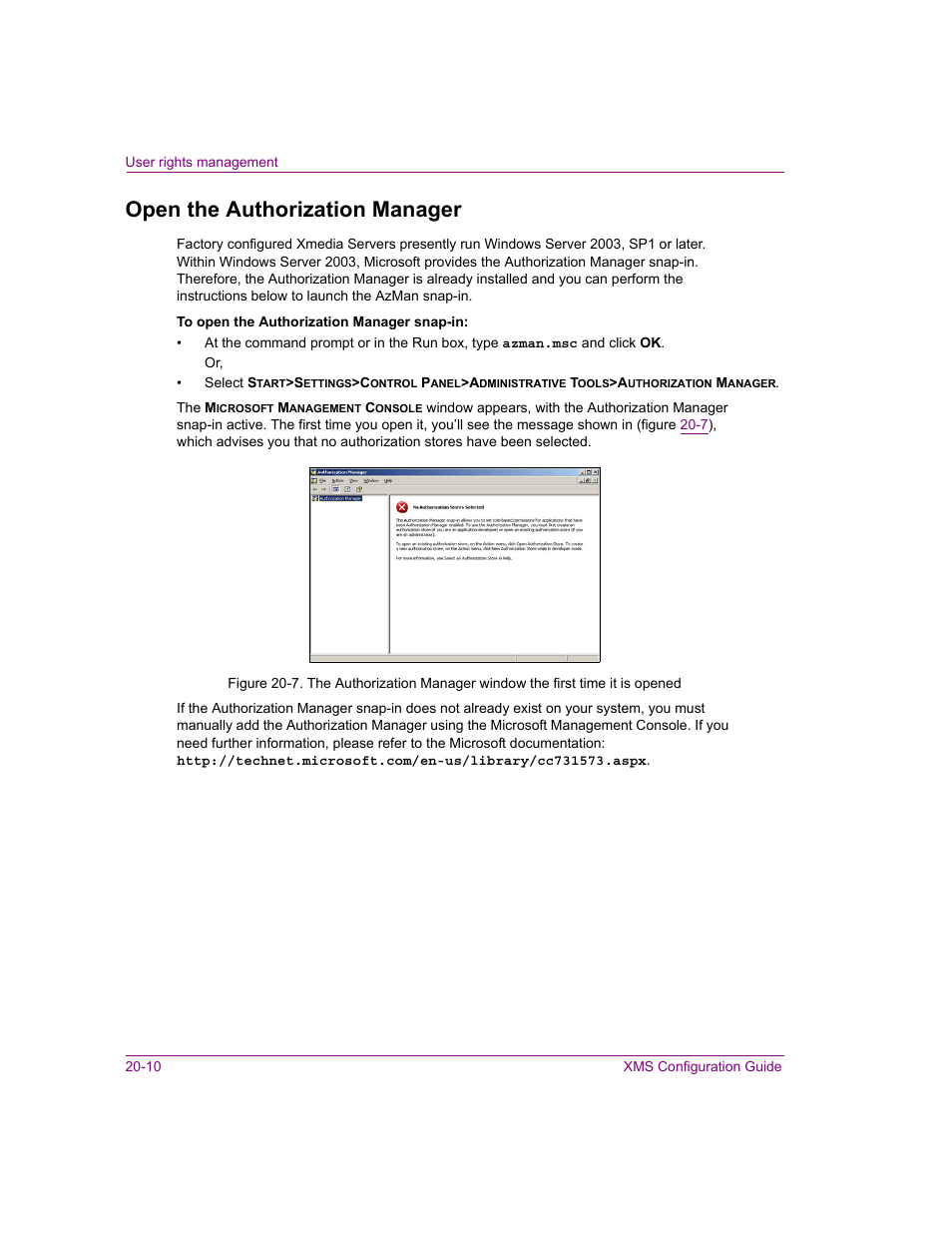 Open the authorization manager, Open the authorization manager -10 | Grass Valley Xmedia Server Vertigo Suite v.5.0 User Manual | Page 235 / 297