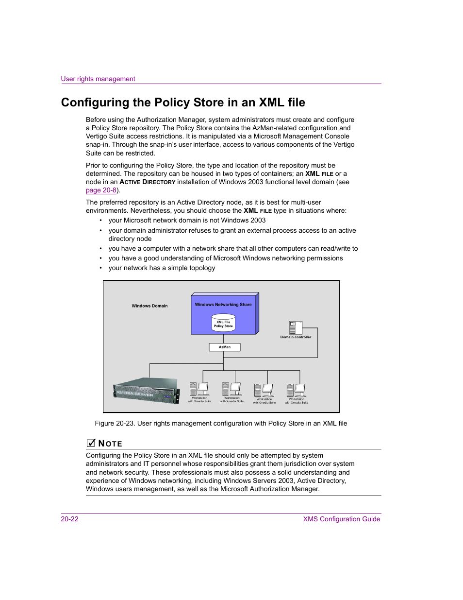 Configuring the policy store in an xml file, Configuring the policy store in an xml file -22 | Grass Valley Xmedia Server Vertigo Suite v.5.0 User Manual | Page 247 / 297