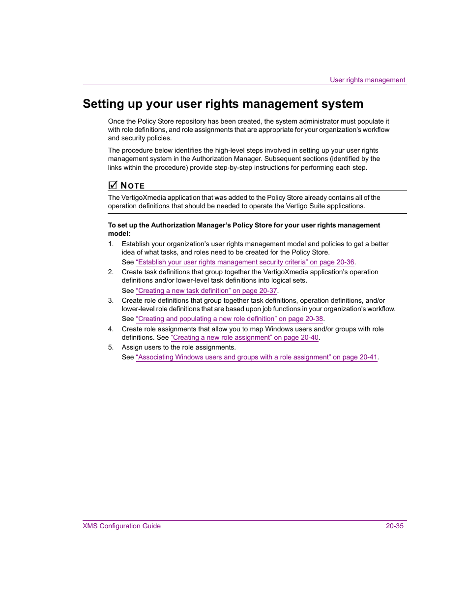 Setting up your user rights management system, Setting up your user rights management system -35 | Grass Valley Xmedia Server Vertigo Suite v.5.0 User Manual | Page 260 / 297