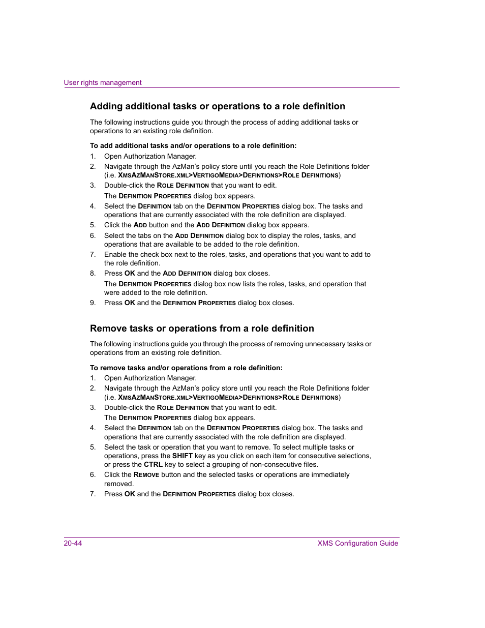 Remove tasks or operations from a role definition | Grass Valley Xmedia Server Vertigo Suite v.5.0 User Manual | Page 269 / 297