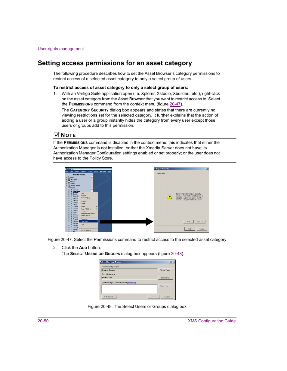 Setting access permissions for an asset category | Grass Valley Xmedia Server Vertigo Suite v.5.0 User Manual | Page 275 / 297
